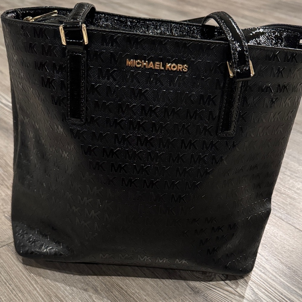 Vintage Michael Kors Shiny Black Logo Tote - Picture 2 of 3